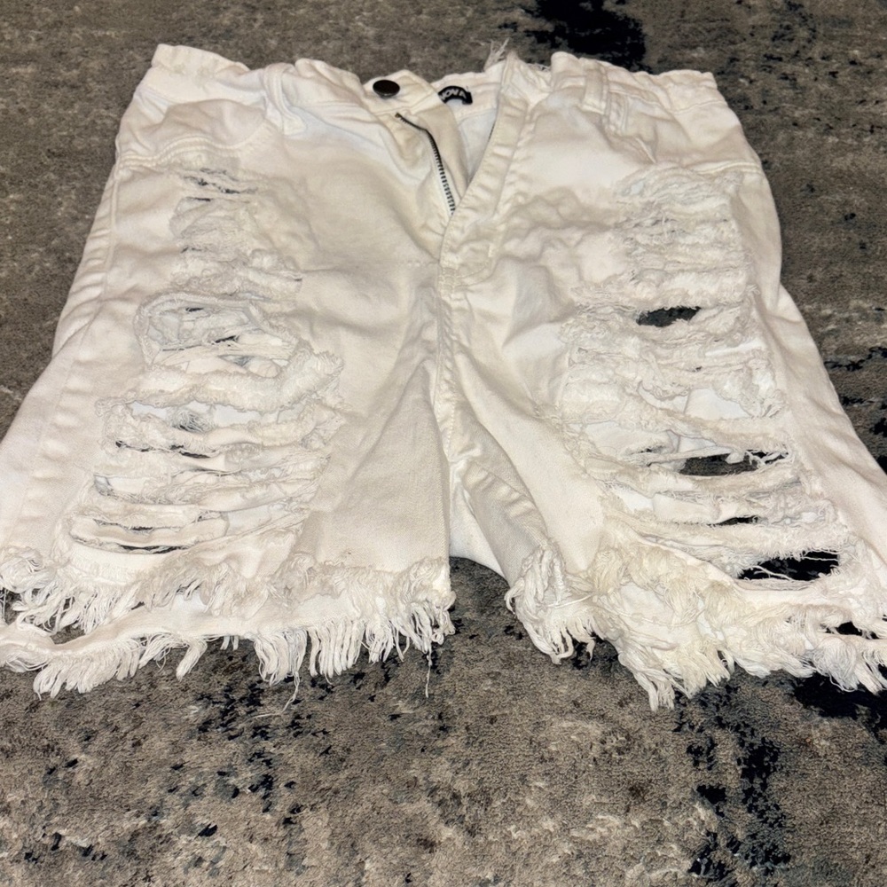 Fashion Nova Frayed White Jean Shorts